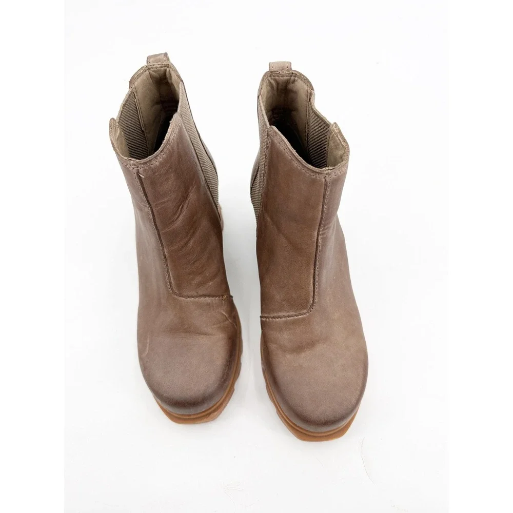 Sorel Joan of Arctic Wedge III Chelsea Boots Brown Leather NL4356-264 Womens 6